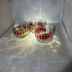1950's Culver Cranberry & Gold Rolly Polly Cocktail Glasses - Set of 3